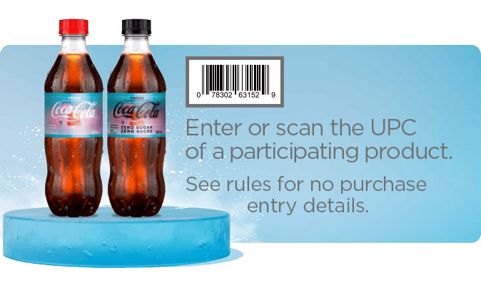 Enter or scan the UPC of a participating product. See rules for no purchase entry details.